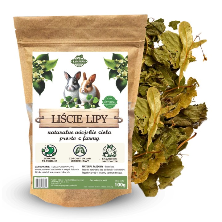 Samfarm LIŚCIE LIPY Z KWIATEM dla Królików i Gryzoni 100g
