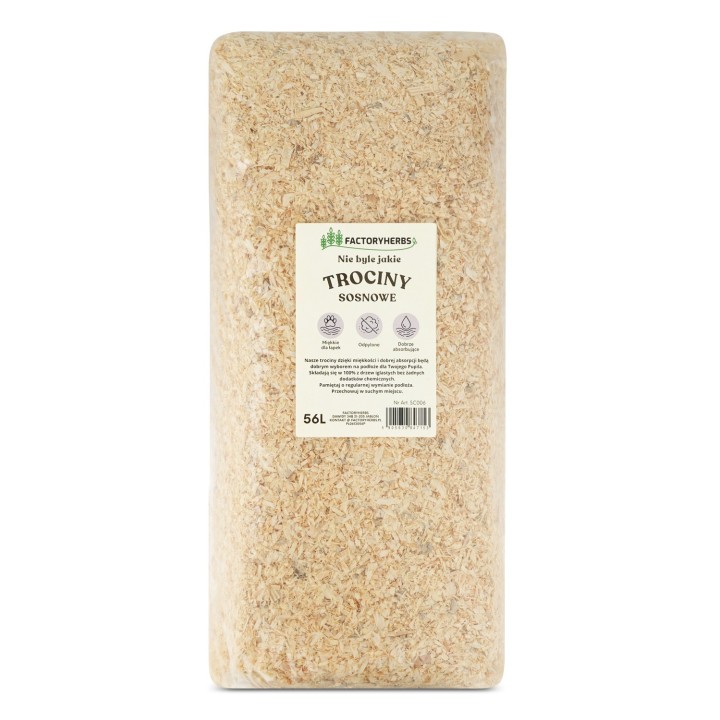 Factoryherbs TROCINY SOSNOWE Podłoże dla Świnek Morskich,Chomików i Gadów 56L